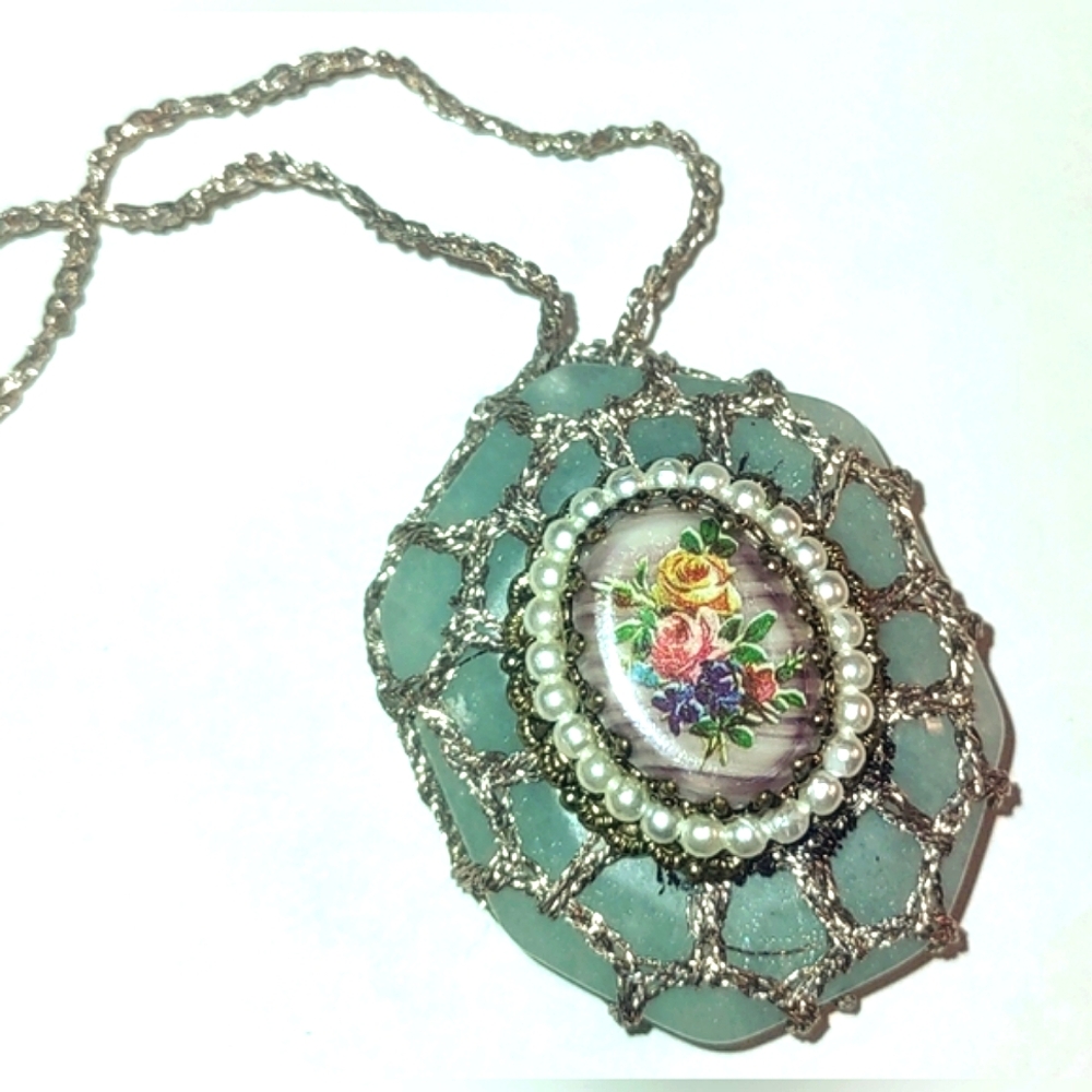 Upcycled Crochet Covered Stone Pendant